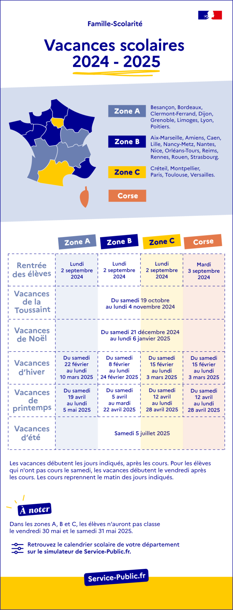 Vacances scolaires 2024-2025 : métropole